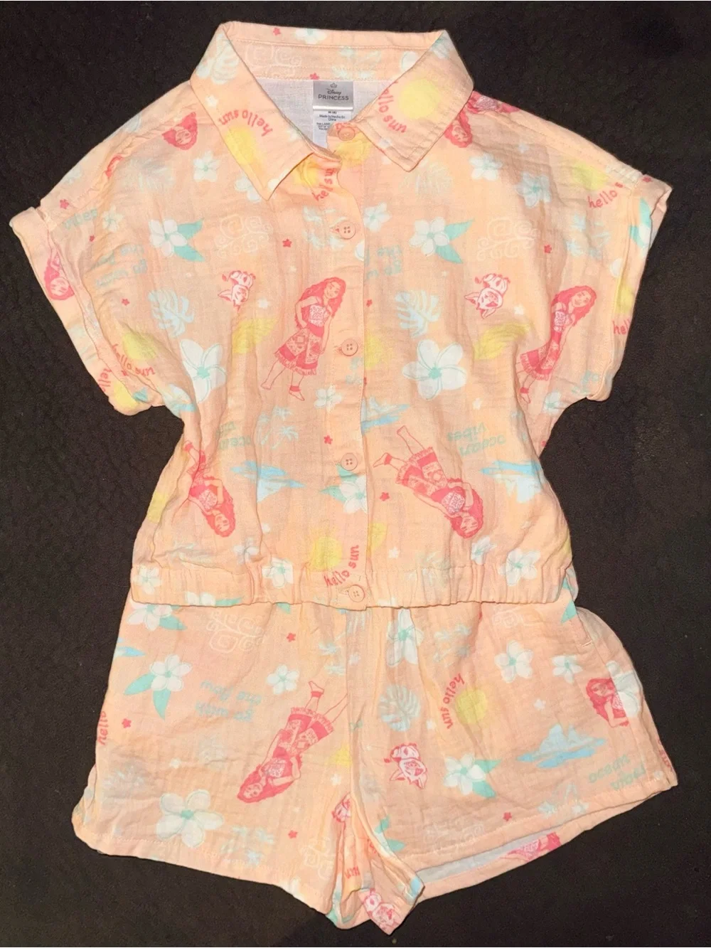 Girls New Disney Princess Pink Orange Floral Short Sleeve 2 Piece Outfit 7-8